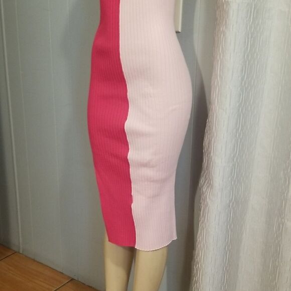 Women's 2023 Bodycon Midi Dress Colorblock Ribbed Knit Dress Pink med nwot - Picture 6 of 11
